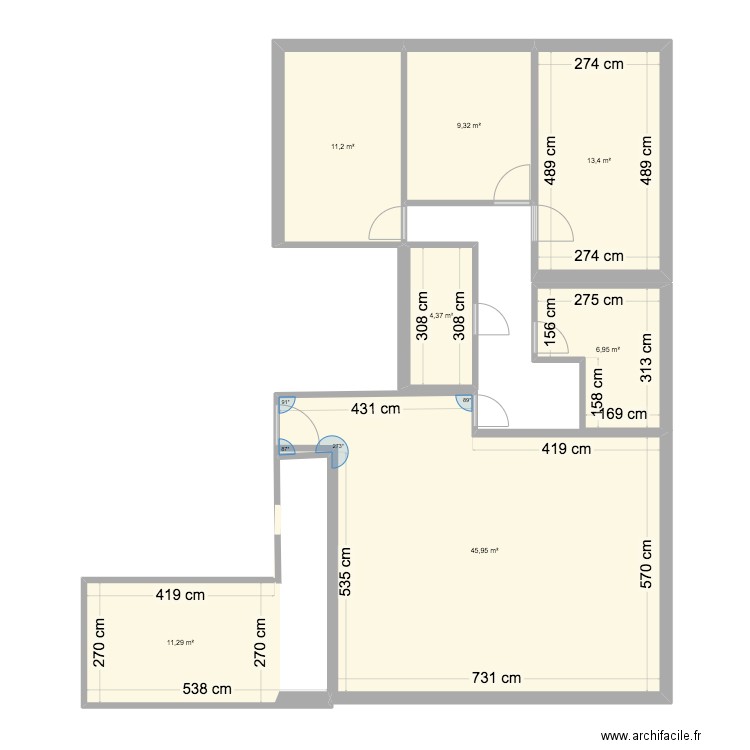 appt. Plan de 7 pièces et 102 m2