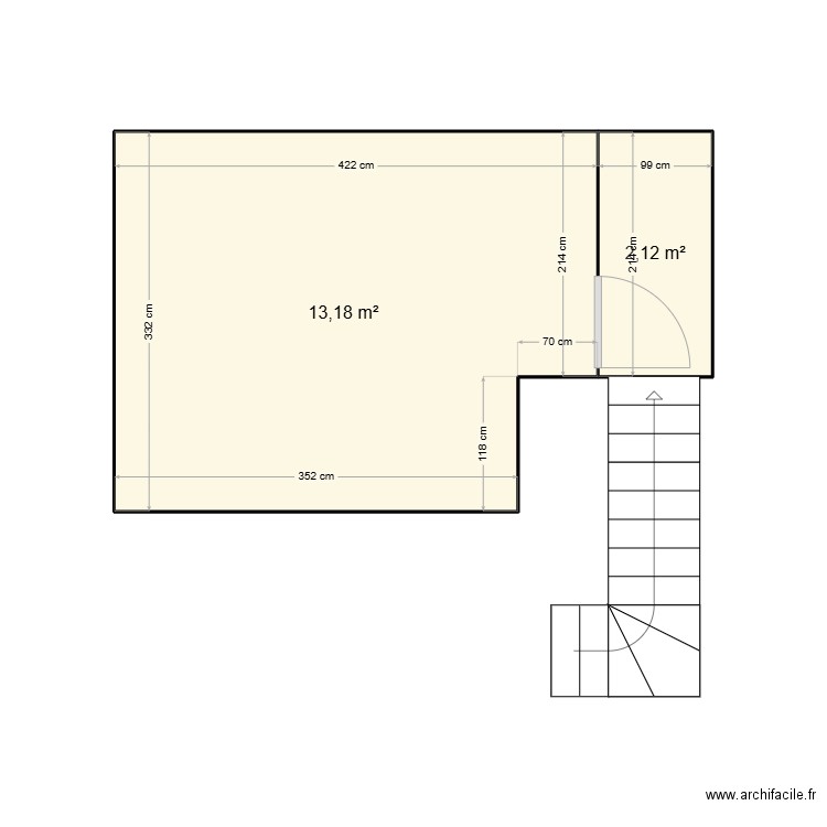 veve 2. Plan de 2 pièces et 15 m2