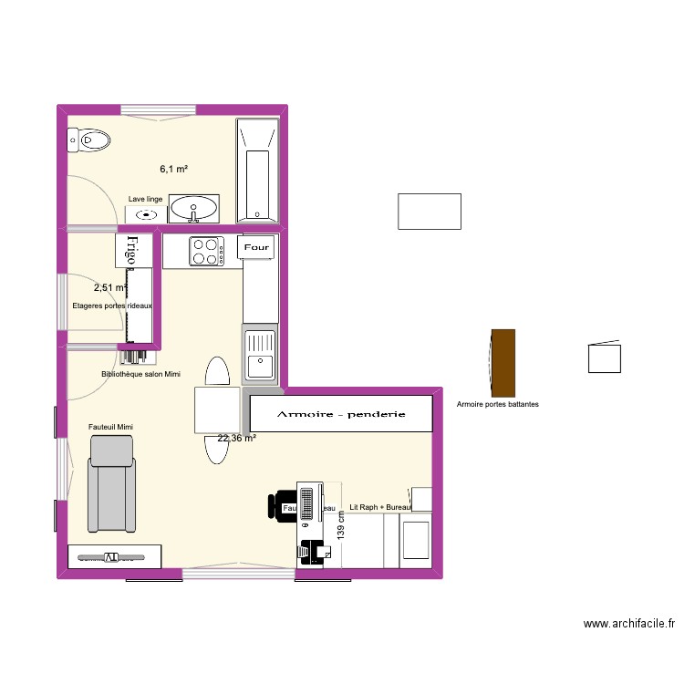 Studio Mimi v3. Plan de 3 pièces et 31 m2