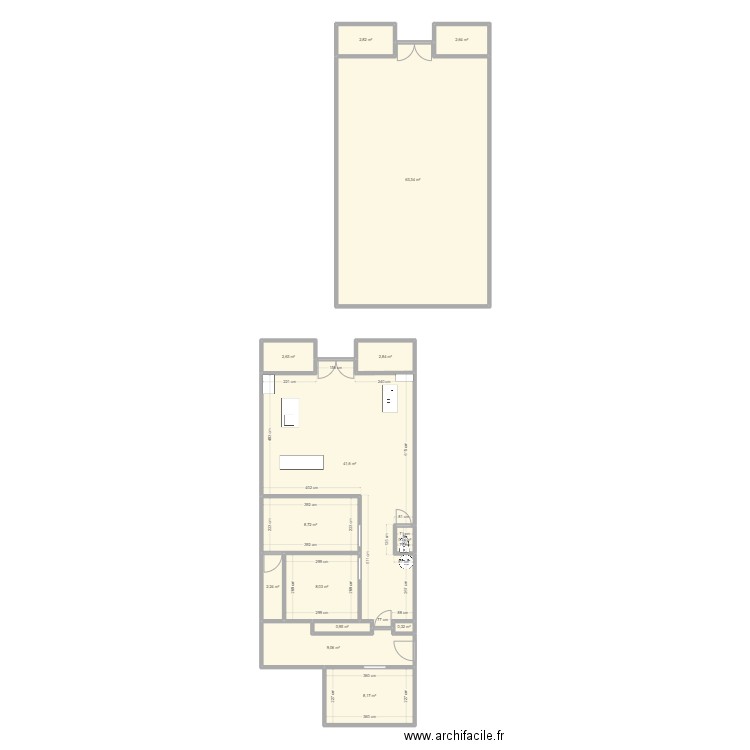 BnS. Plan de 14 pièces et 154 m2