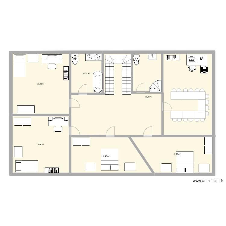 1 er étage. Plan de 6 pièces et 197 m2