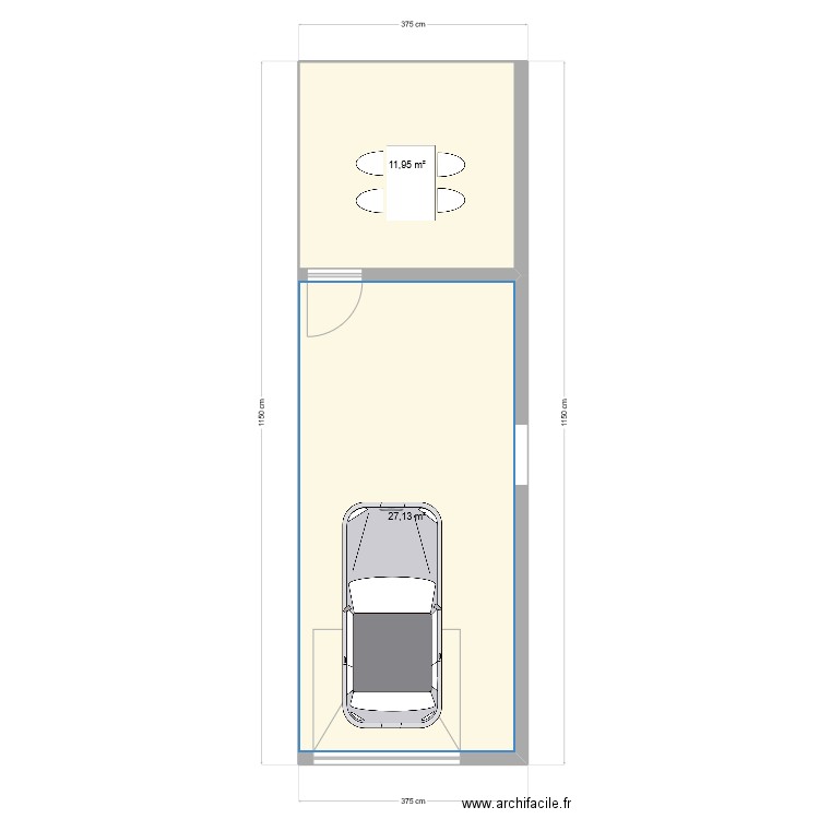 garage. Plan de 2 pièces et 39 m2