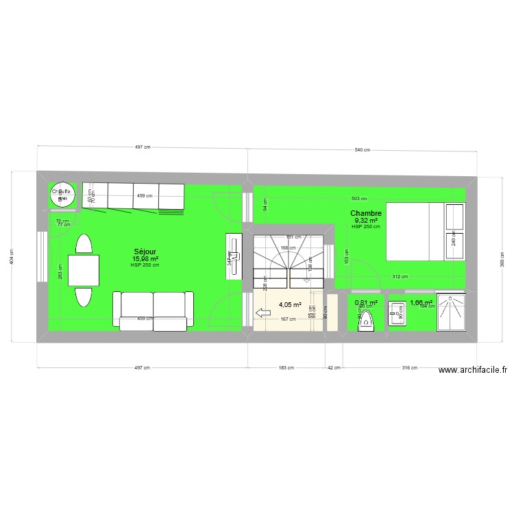 Restauration. Plan de 5 pièces et 32 m2