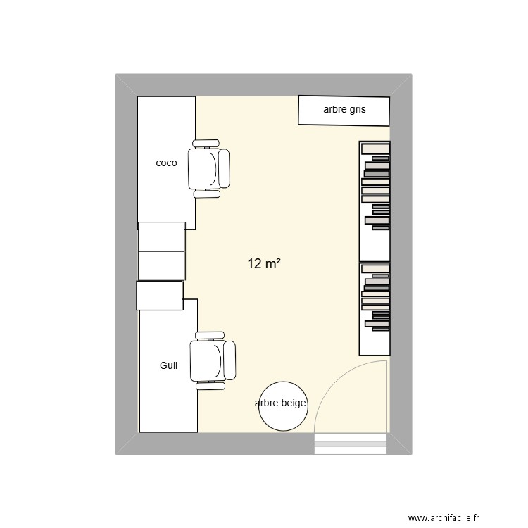 bureau. Plan de 1 pièce et 12 m2