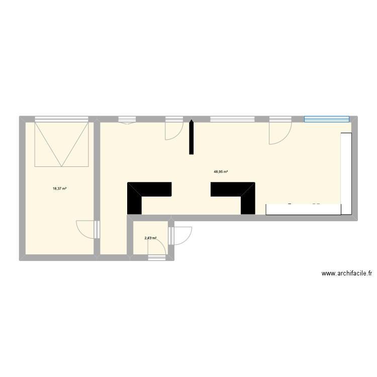 Duhameaux. Plan de 3 pièces et 70 m2