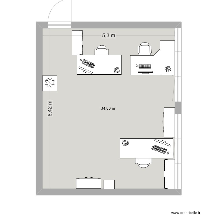 Bureau. Plan de 1 pièce et 34 m2