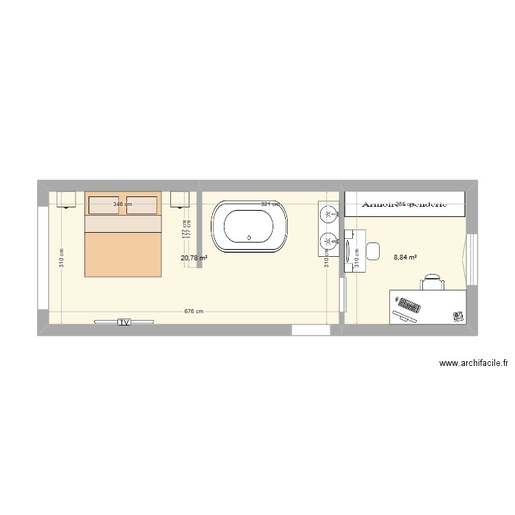 SUITE PARENTAL. Plan de 2 pièces et 30 m2