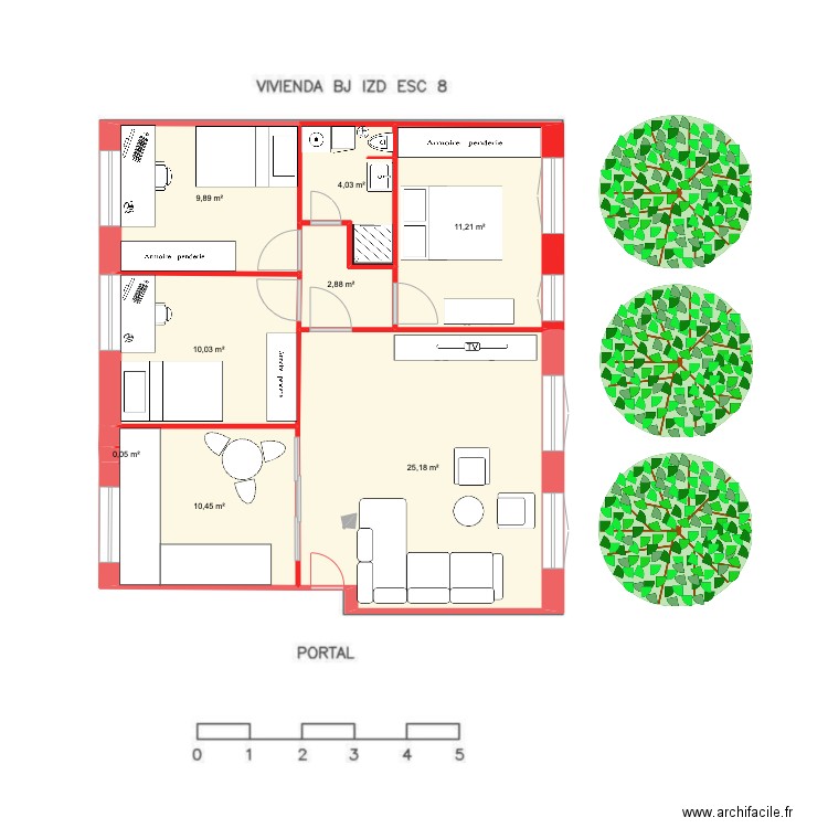 rafaela1. Plan de 8 pièces et 74 m2