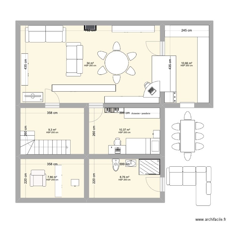 Pièces à vivre Melen. Plan de 6 pièces et 81 m2