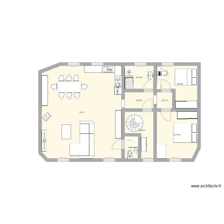 Appart ARG97. Plan de 8 pièces et 92 m2