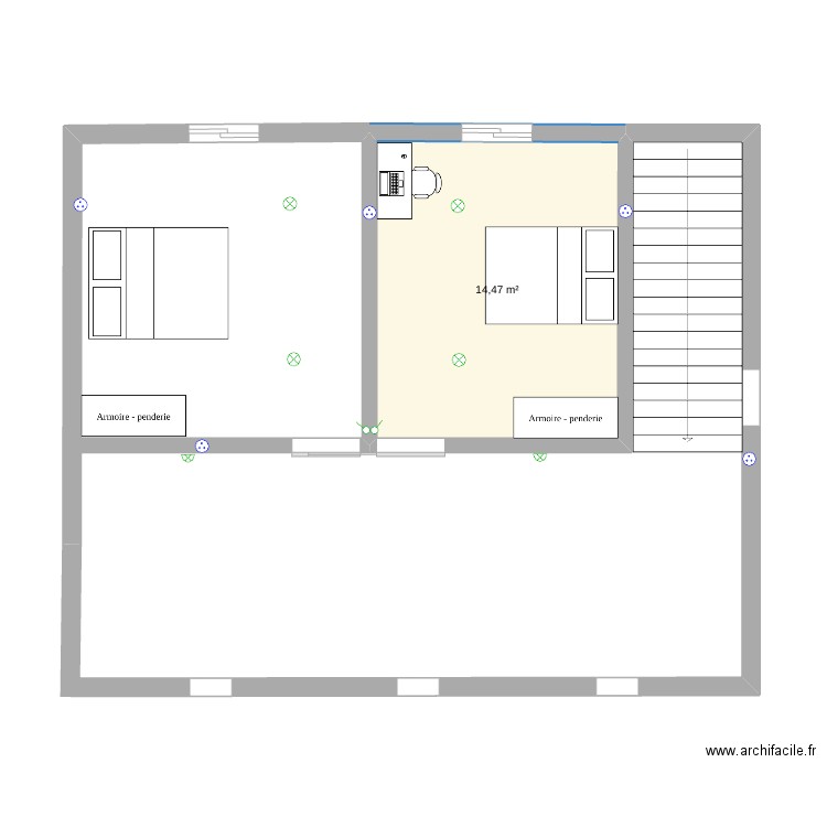 Étage 1 chambre 2. Plan de 1 pièce et 14 m2