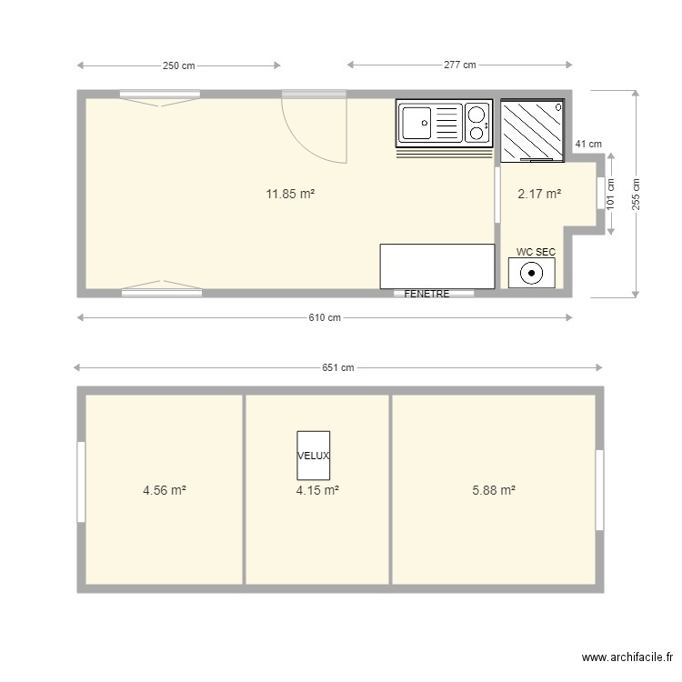 NOUVELLE TINY. Plan de 5 pièces et 29 m2