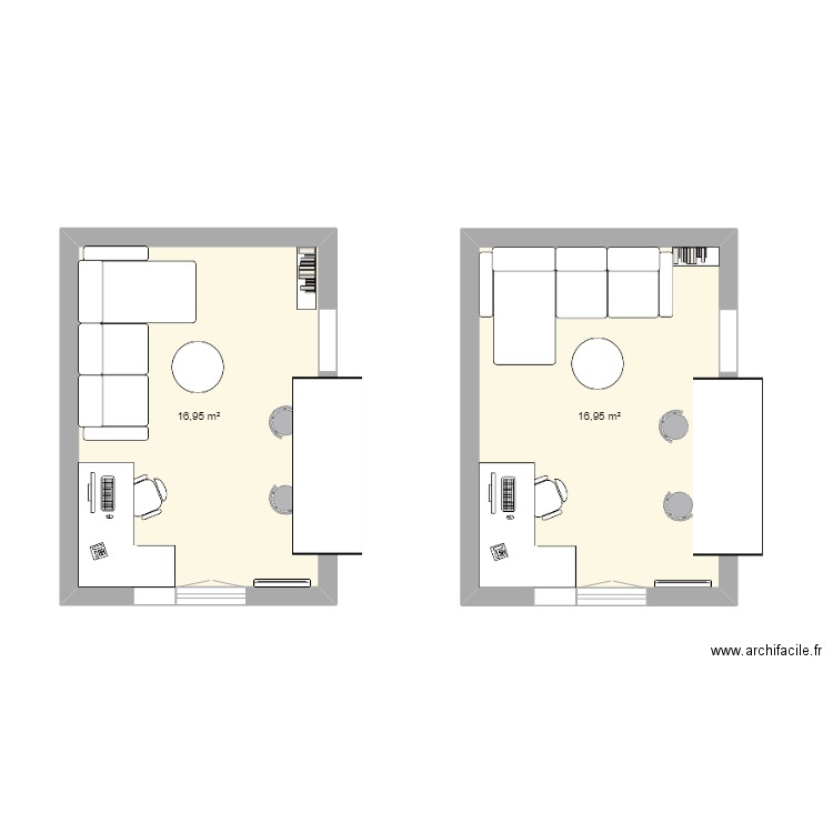 Salon_bureau fenêtre. Plan de 2 pièces et 34 m2