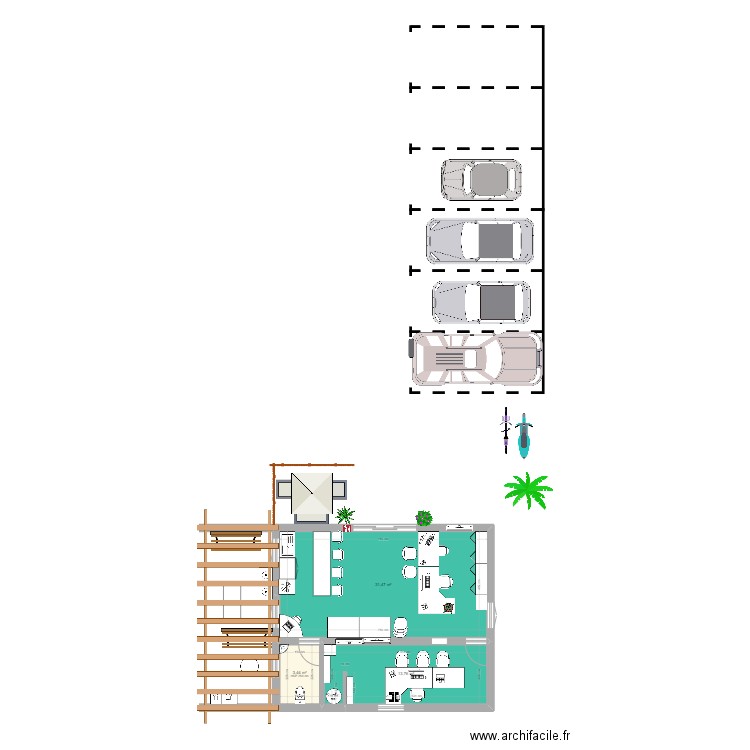 Projet pôle d'accueil RHVS. Plan de 3 pièces et 49 m2