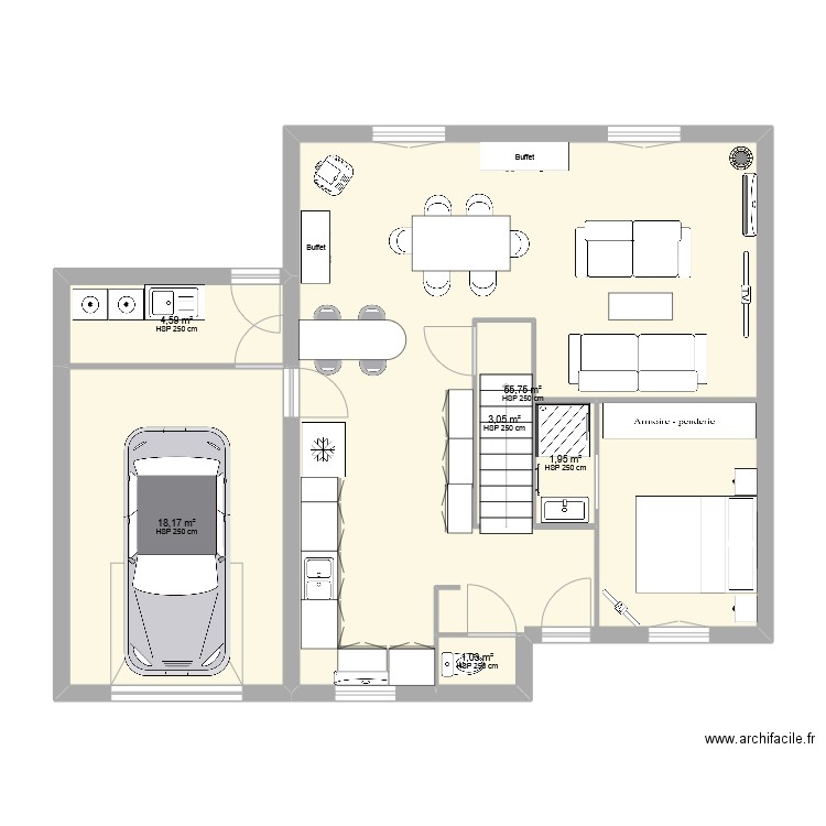 Emile zola RDC Version 1. Plan de 6 pièces et 90 m2