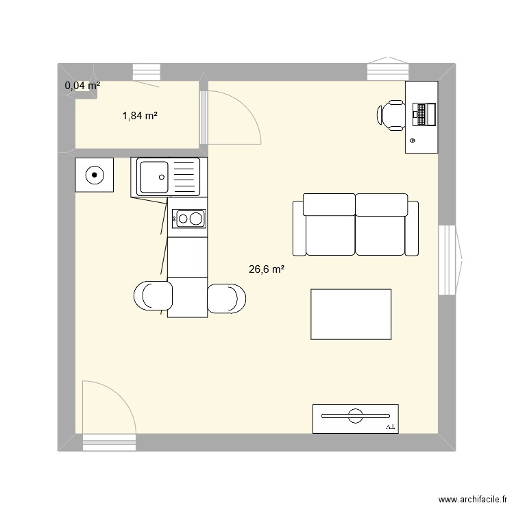 ECOLES LAIQUES. Plan de 2 pièces et 29 m2