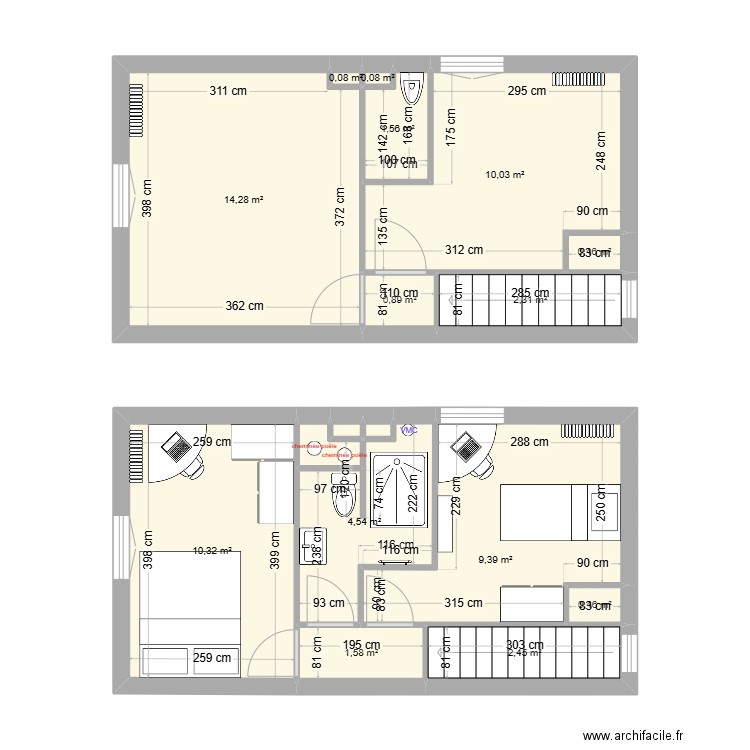 Chanturgue etage V4. Plan de 17 pièces et 59 m2