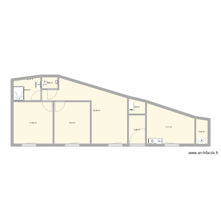 Projet 1-2. Plan de 9 pièces et 64 m2