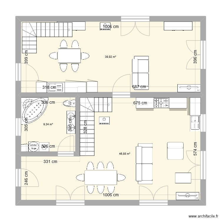 fuste1. Plan de 3 pièces et 96 m2