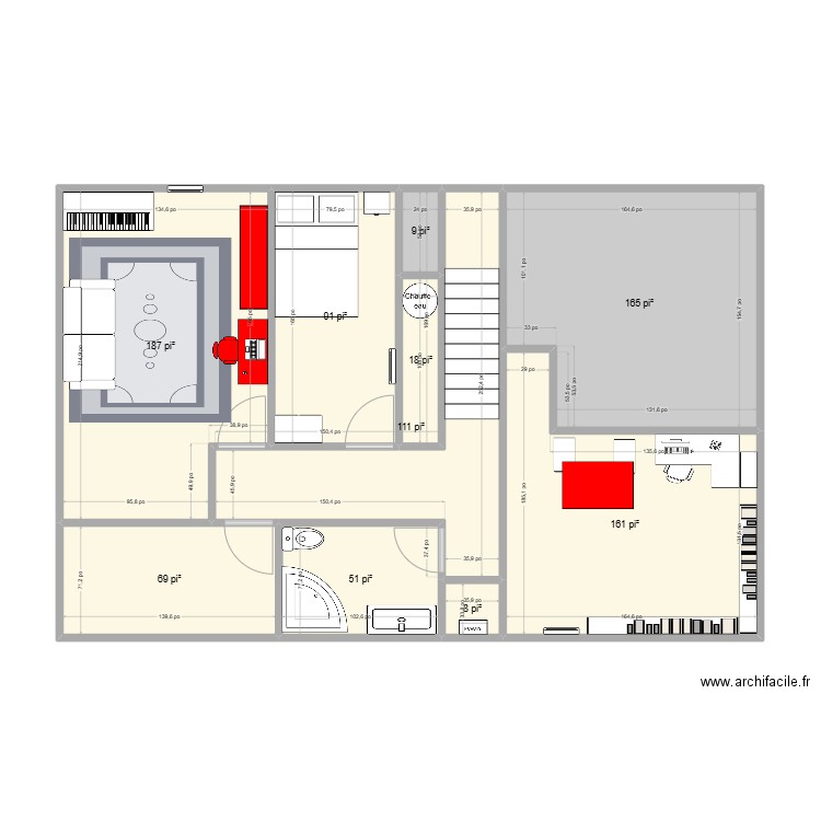 Sous sol 1. Plan de 10 pièces et 81 m2