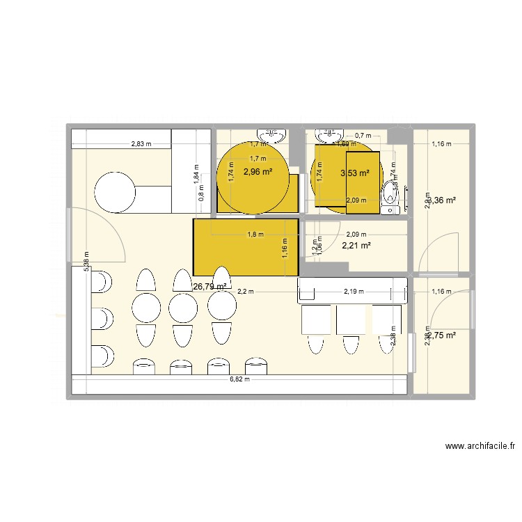 Plan neu. Plan de 5 pièces et 34 m2