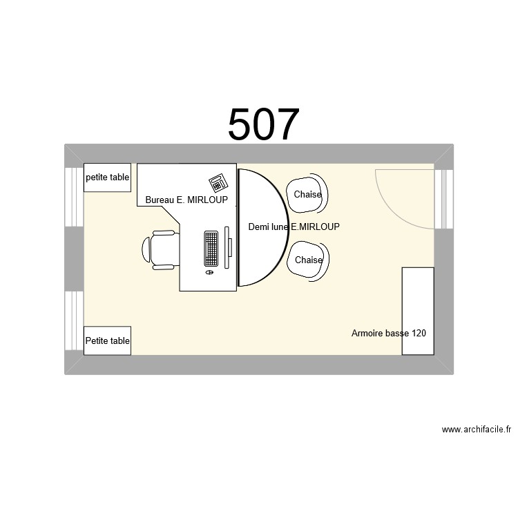 Bureau R 507 Elise MIRLOUP. Plan de 1 pièce et 12 m2