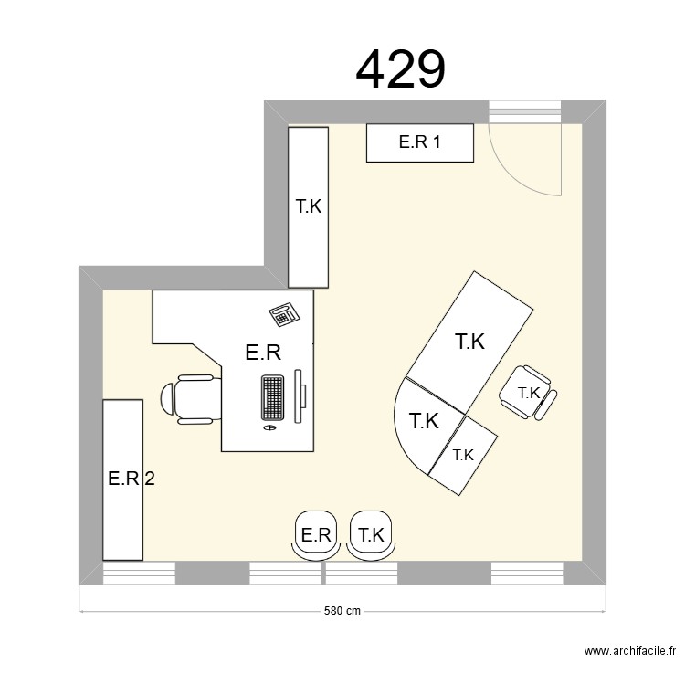 Bureau R 429 E.RAYLET -   T.KUENEMANN. Plan de 1 pièce et 22 m2