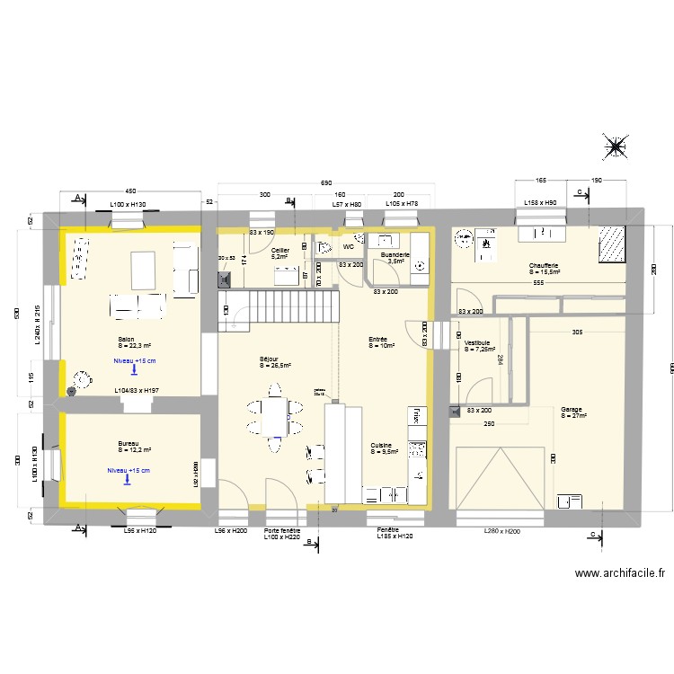 RDC_après travaux_V1. Plan de 2 pièces et 156 m2