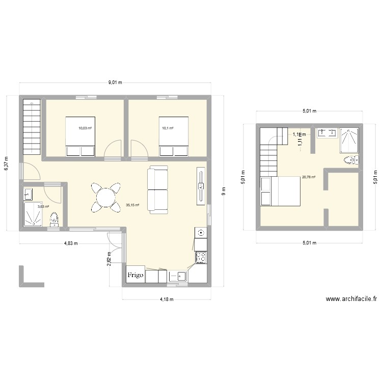 maison 80 m² suite parental étage. Plan de 5 pièces et 80 m2