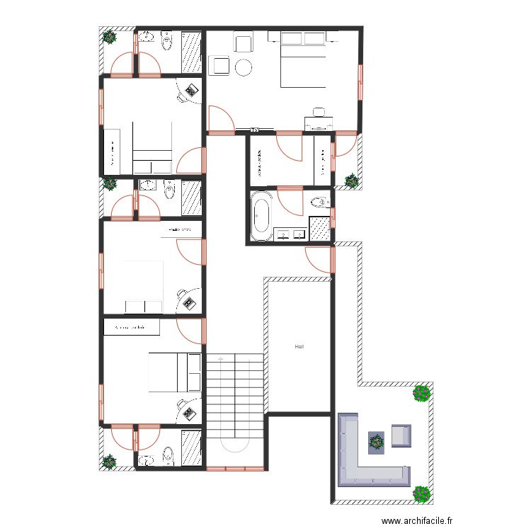 Oyoma r1 2 aménagement . Plan de 16 pièces et 132 m2