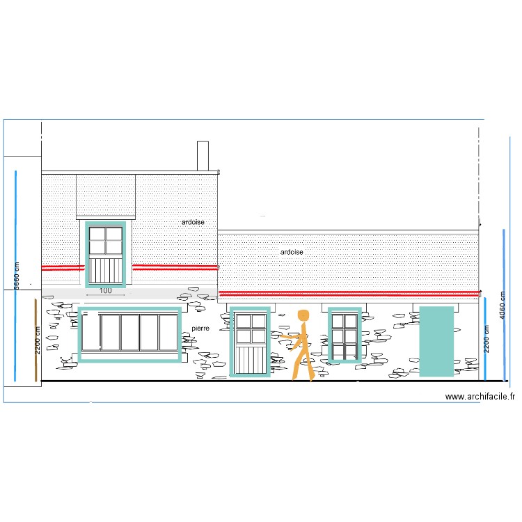 façade modifiée V2 2 (façade 220ht). Plan de 3 pièces et 0 m2