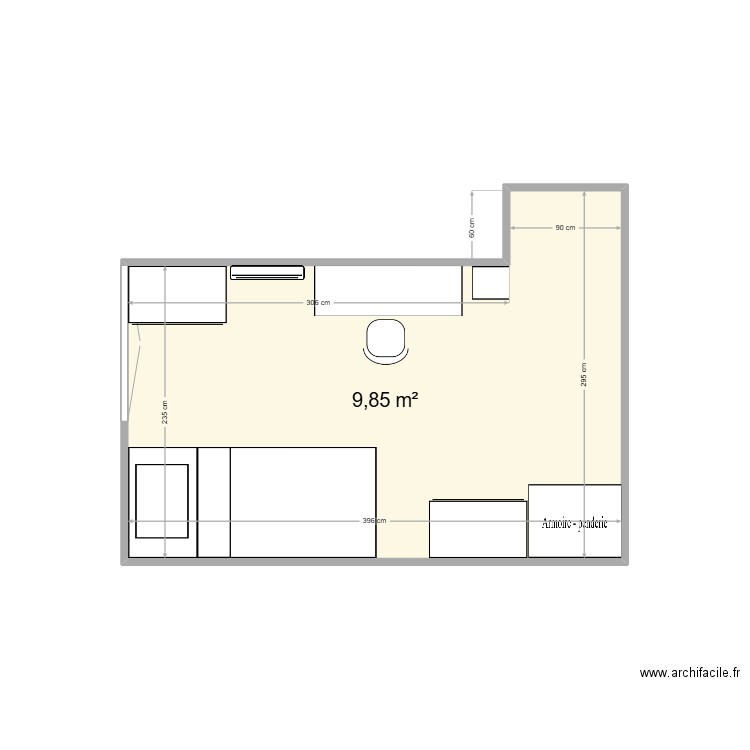 chambre . Plan de 1 pièce et 10 m2