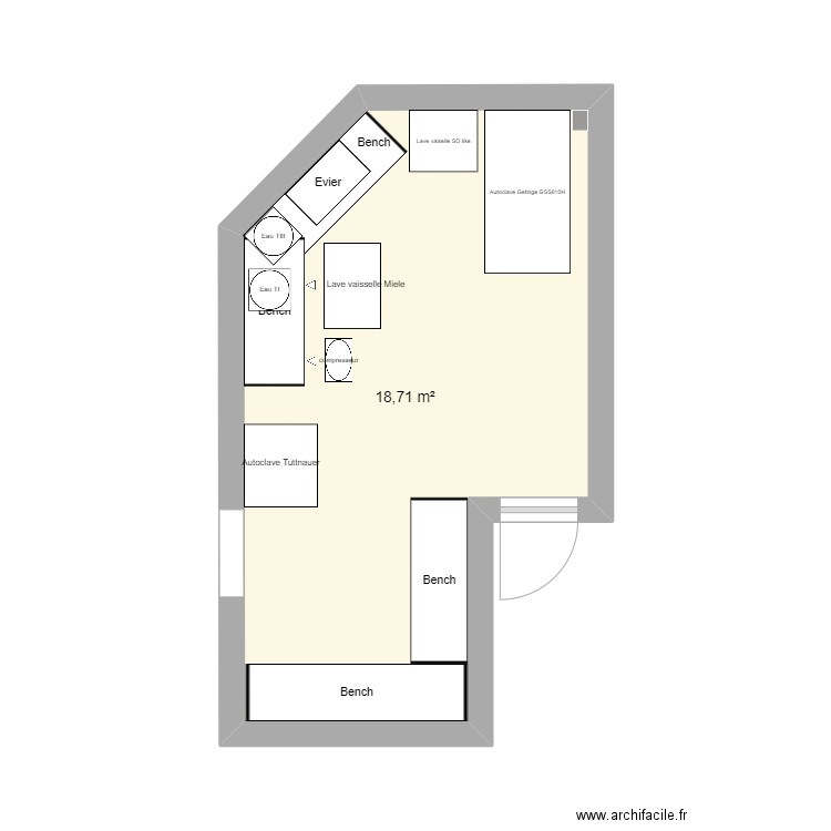 Laverie. Plan de 1 pièce et 19 m2