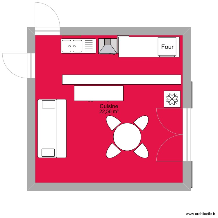 cuisine. Plan de 1 pièce et 23 m2