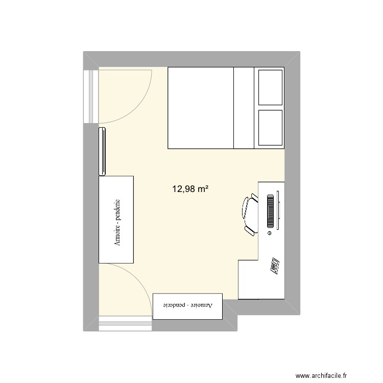 Chambre Maël . Plan de 1 pièce et 13 m2