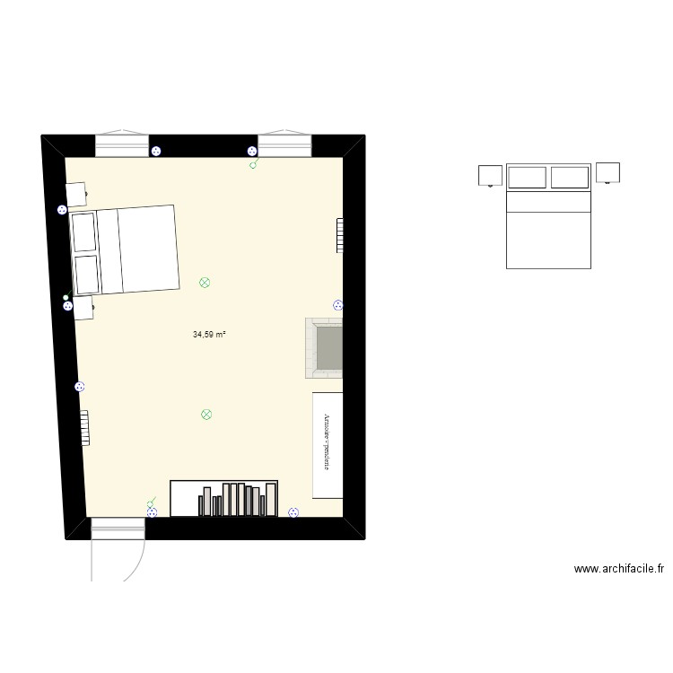 Nouvelle chambre. Plan de 1 pièce et 35 m2