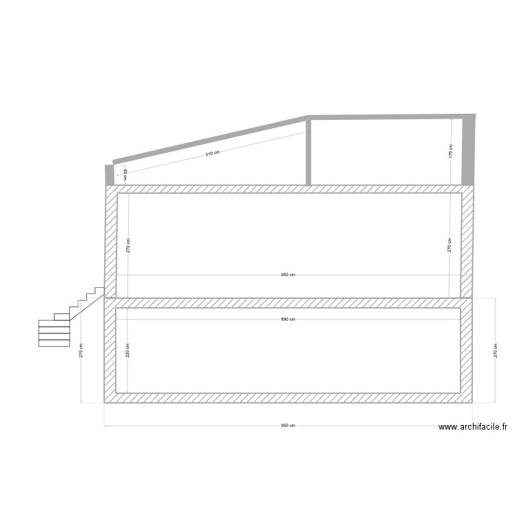 coupe B. Plan de 1 pièce et 20 m2