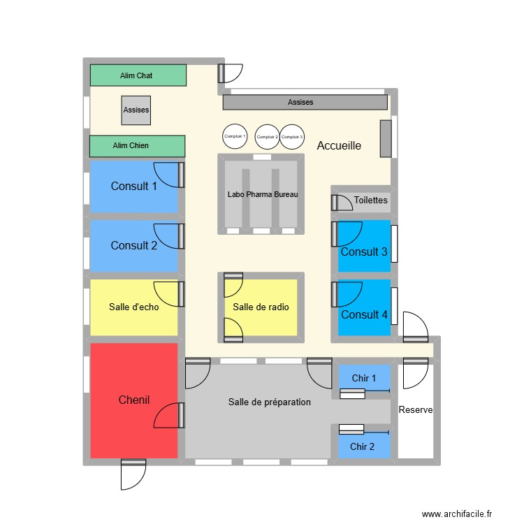 Clinique plan. Plan de 14 pièces et 31 m2