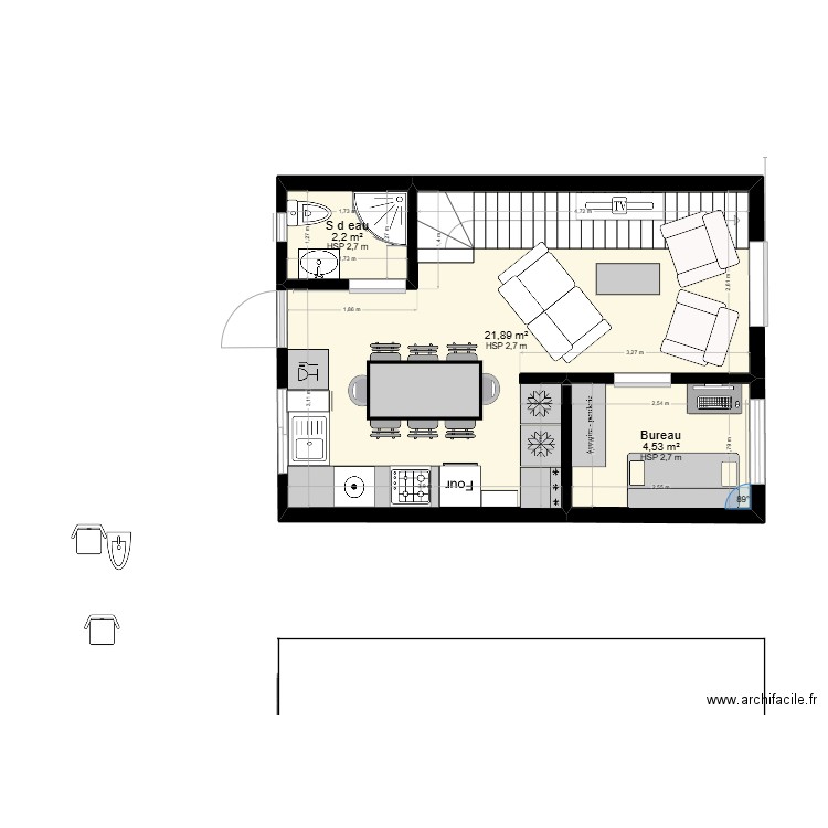 plan f3 (2). Plan de 3 pièces et 29 m2