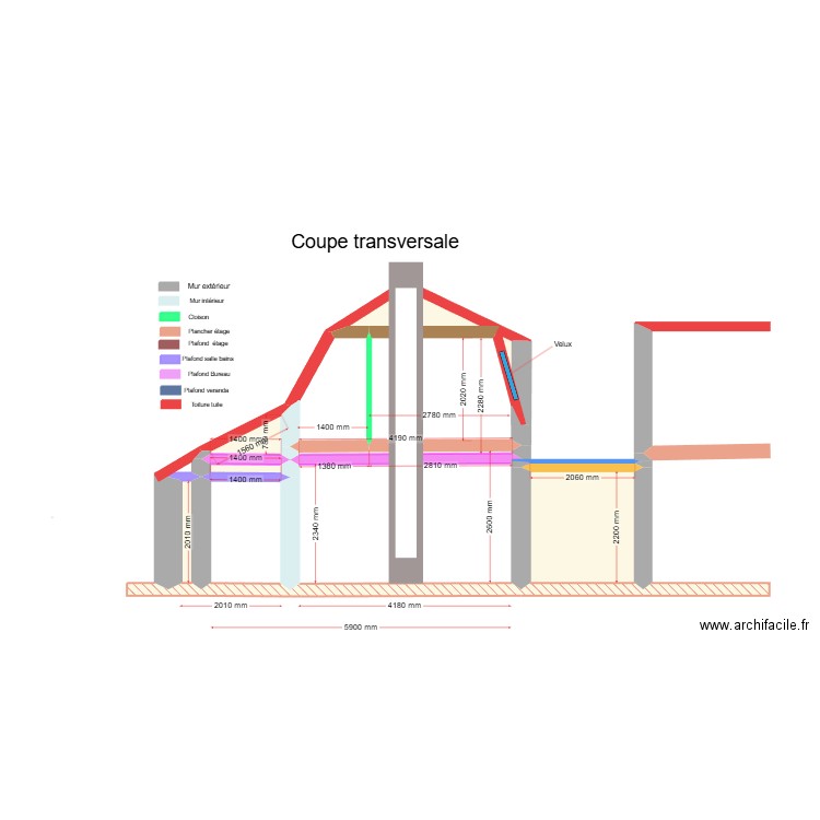 coupe. Plan de 9 pièces et 17 m2