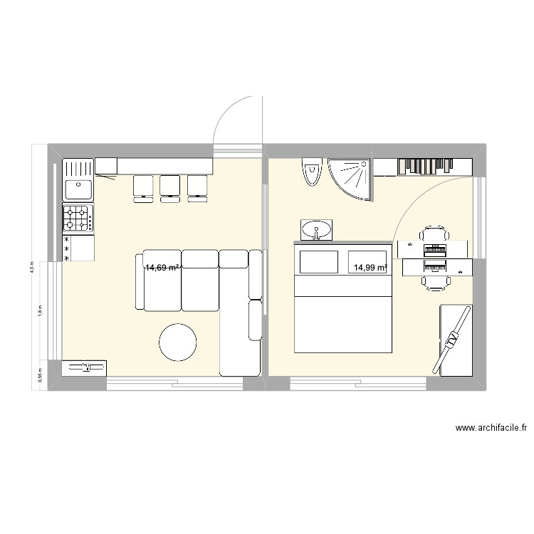 Extension 2. Plan de 2 pièces et 30 m2