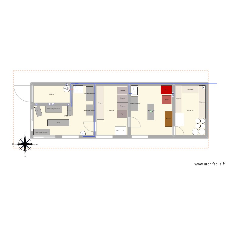 atelier. Plan de 5 pièces et 65 m2