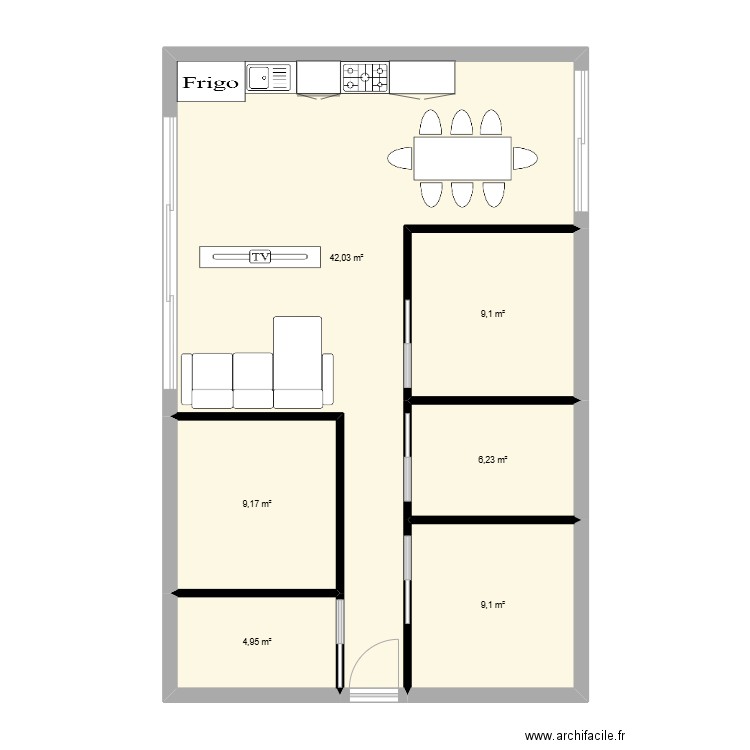 ETANG EXTENSION CHALET. Plan de 6 pièces et 81 m2