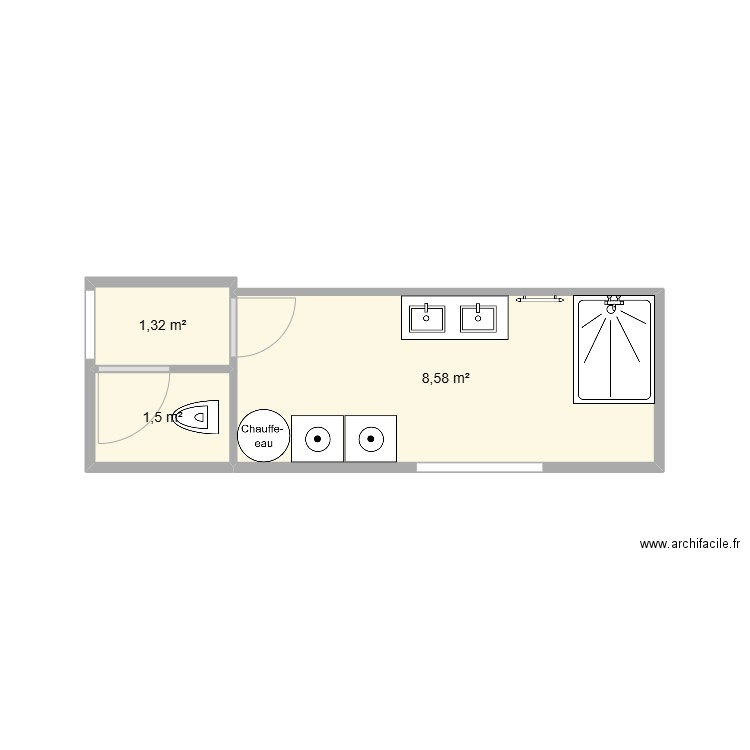 salle de bain T4. Plan de 3 pièces et 11 m2