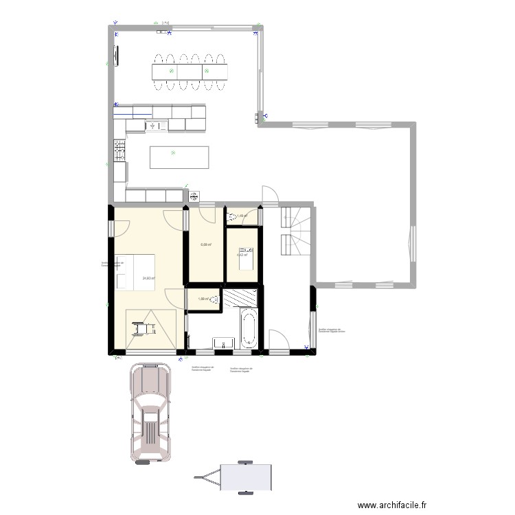 aménagement partie projet garage. Plan de 5 pièces et 39 m2