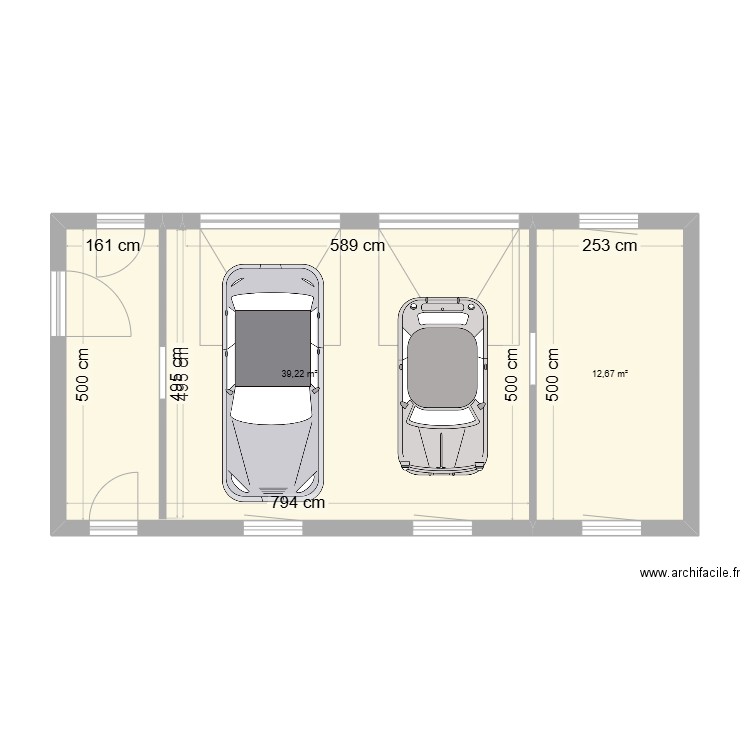 garage. Plan de 2 pièces et 52 m2