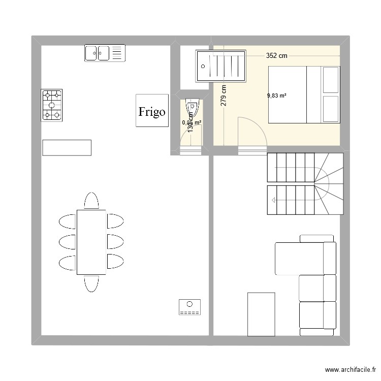 combles entières. Plan de 2 pièces et 11 m2