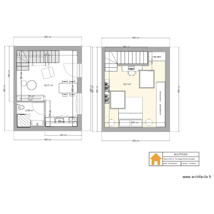 edaa projet pro phase 3 n°01. Plan de 3 pièces et 39 m2