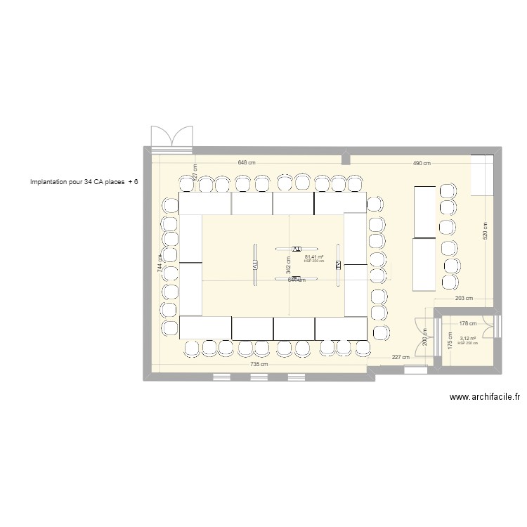 SALLE CA -jm34 CA +6. Plan de 2 pièces et 85 m2