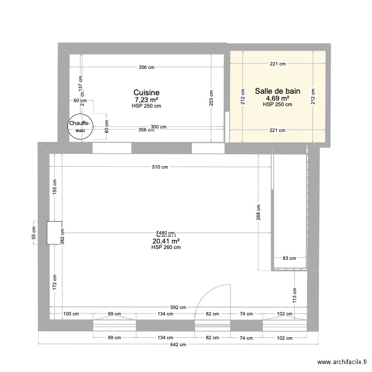 Maison Violaine Salon +c+uisine sub. Plan de 3 pièces et 32 m2